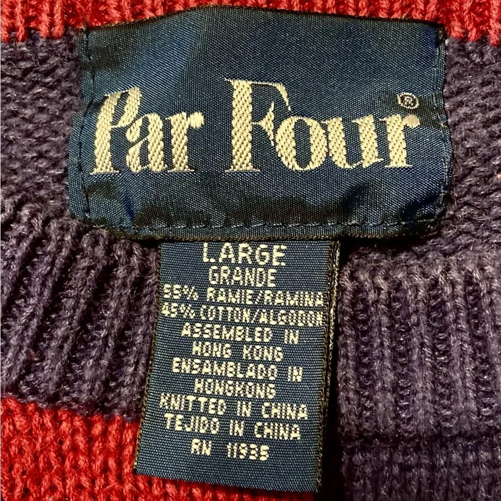 Vintage Par Four Heavy Knit Golf Sweater Size Large Red Blue Mustard